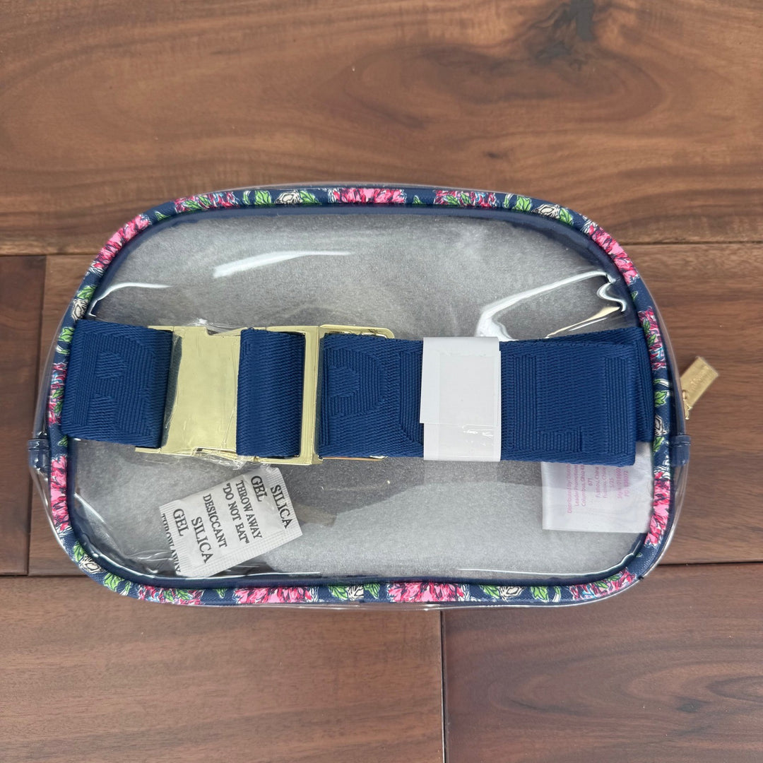 Lilly Pulitzer Clear Belt Bag Pouch Floral Trim Gold Logo & Strap