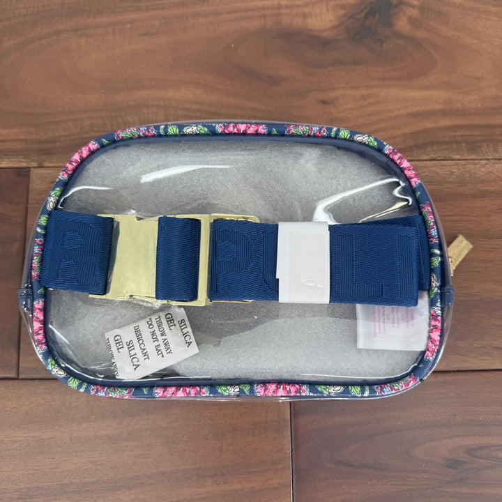 Lilly Pulitzer Clear Belt Bag Pouch Floral Trim Gold Logo & Strap