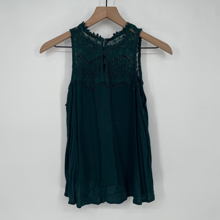 Elodie Dark Green Lace Yoke Tank Top Size S Sleeveless