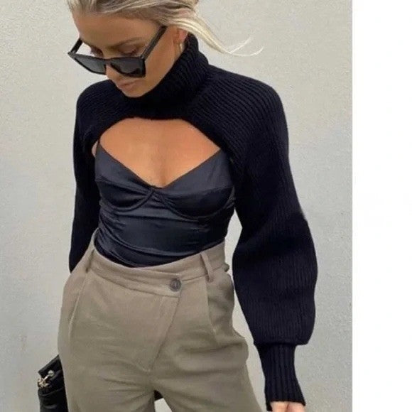 ZARA Black Satin Bustier Bodysuit Halter Neck Corset Style XS