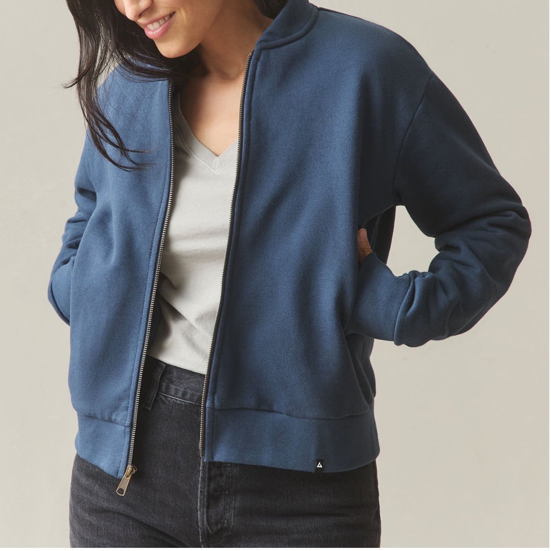 American Giant Bomber Jacket Navy Blue Full Zip Cotton Made USA Size S