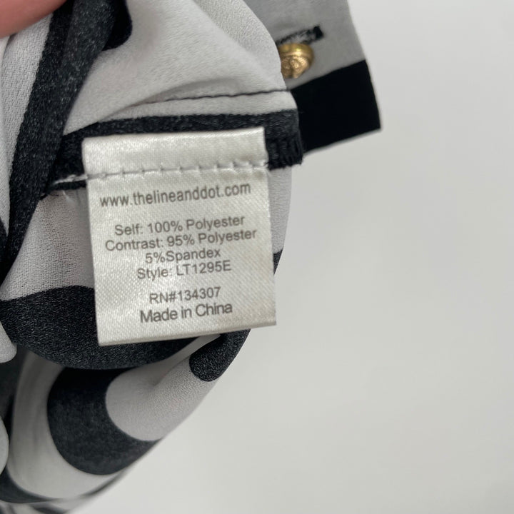 Line & Dot Black White Stripe Cold Shoulder Collared Blouse XS