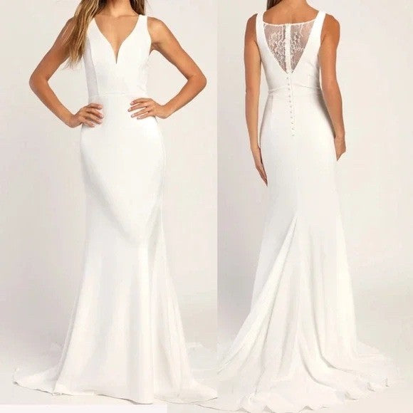 Lulus Long-Lasting Love Ivory Lace V-Neck Mermaid Dress Size M