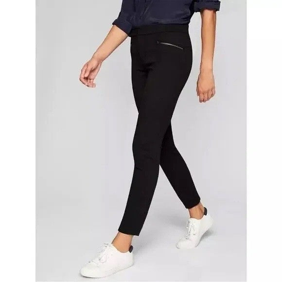 Athleta Black Ponte Slim Leg Commuter Pant Zippers Pockets Size 0