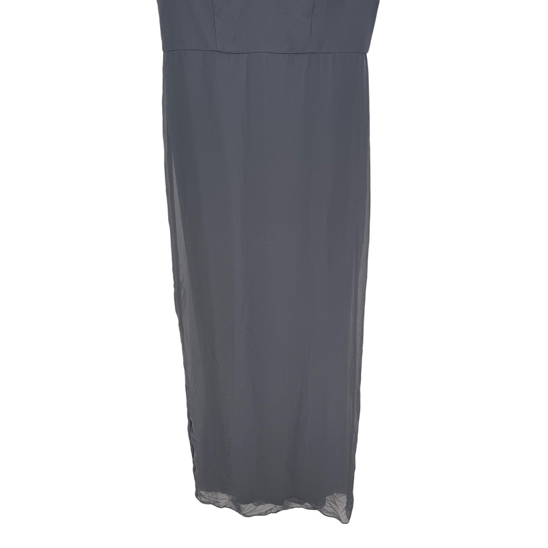 Social Sleeveless Tie Back Chiffon Trumpet Gown In Silver Dove Size 8