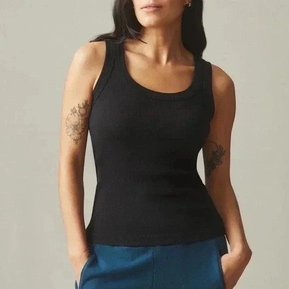 American Giant Black Ribbed Tank Top Size L Cotton Spandex Made in USA