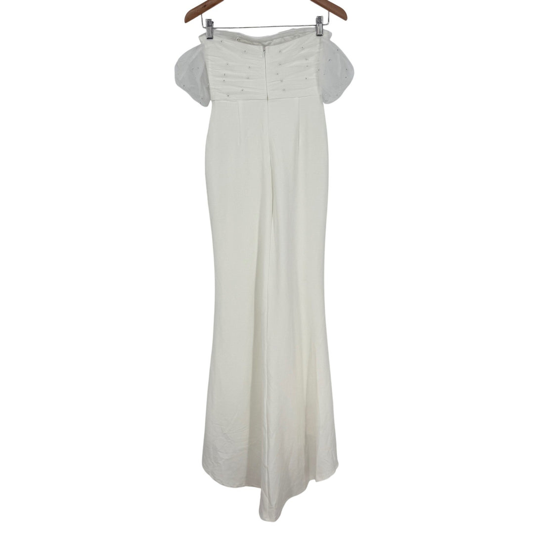 Lulus Profound Glamour Ivory Pearl Off-The-Shoulder Tulip Maxi Dress Size S