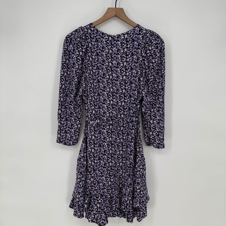 ZARA Floral Print Long Sleeve Wrap Dress Purple Black Size S
