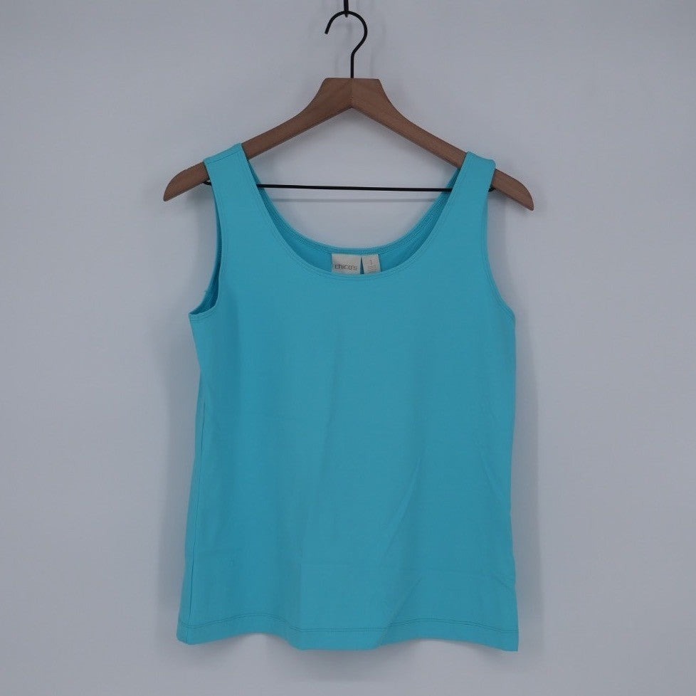 Chicos Turquoise Tank Top Sleeveless Scoop Neck Knit Size 1/M