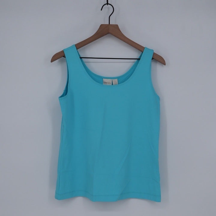 Chicos Turquoise Tank Top Sleeveless Scoop Neck Knit Size 1/M