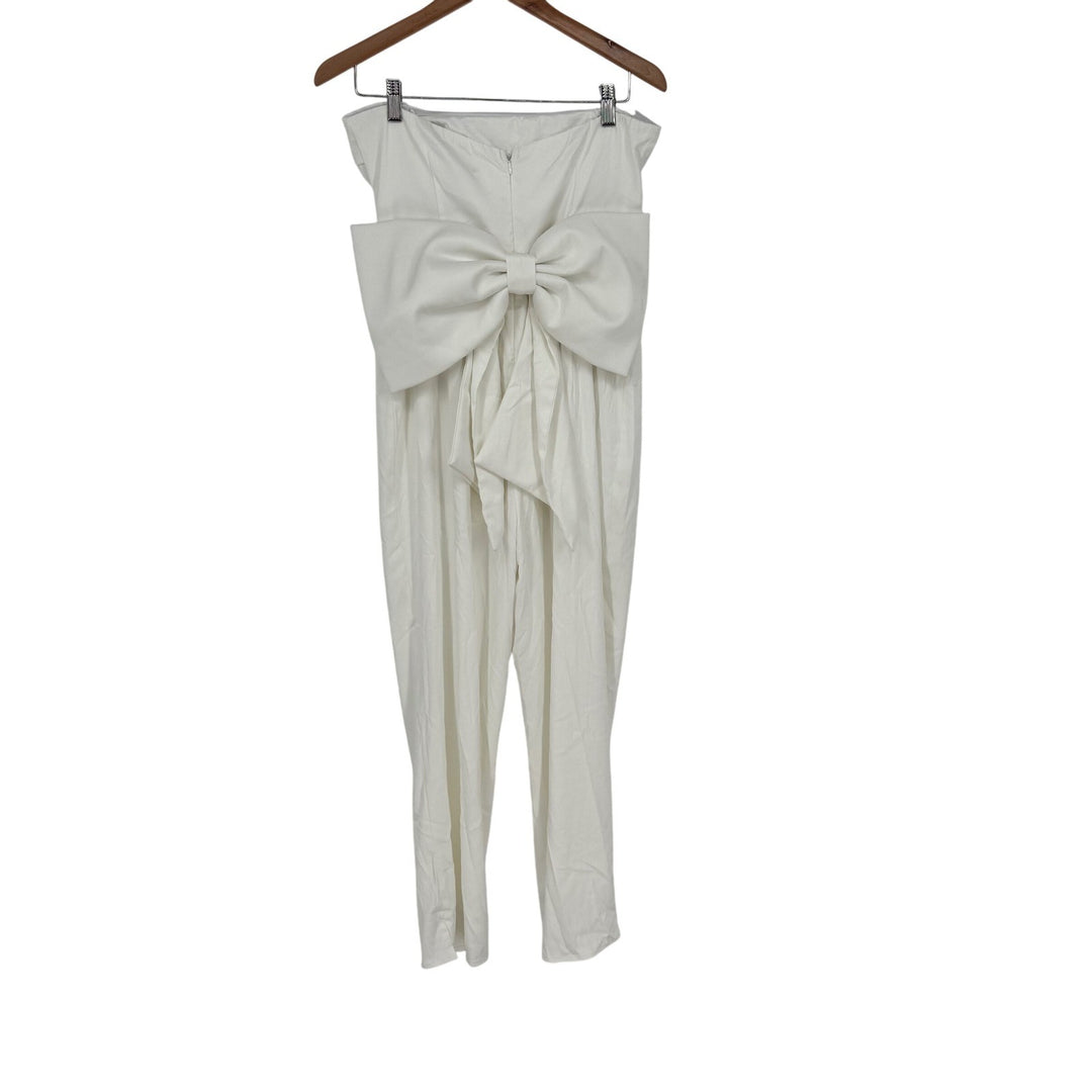 Lulus Beloved Bliss Ivory Strapless Slim Leg Bow Jumpsuit Size L