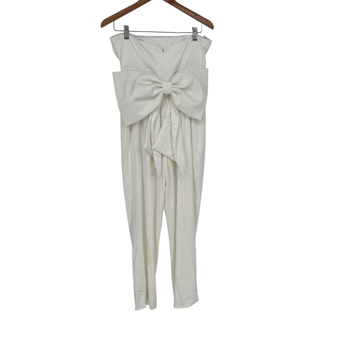 Lulus Beloved Bliss Ivory Strapless Slim Leg Bow Jumpsuit Size L