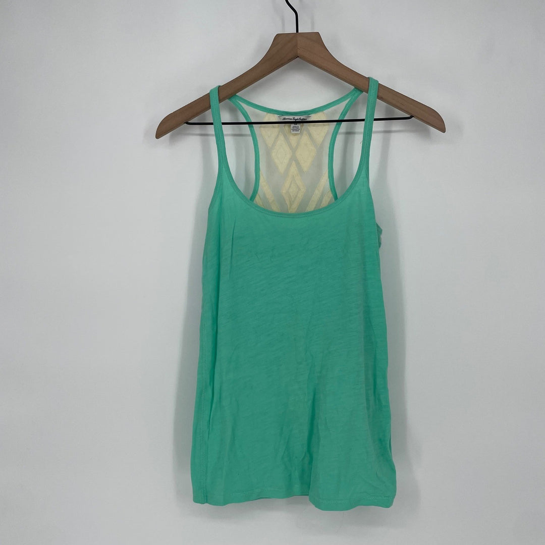 American Eagle Outfitters Teal Diamond Mesh Back Racerback Tank Top S/P