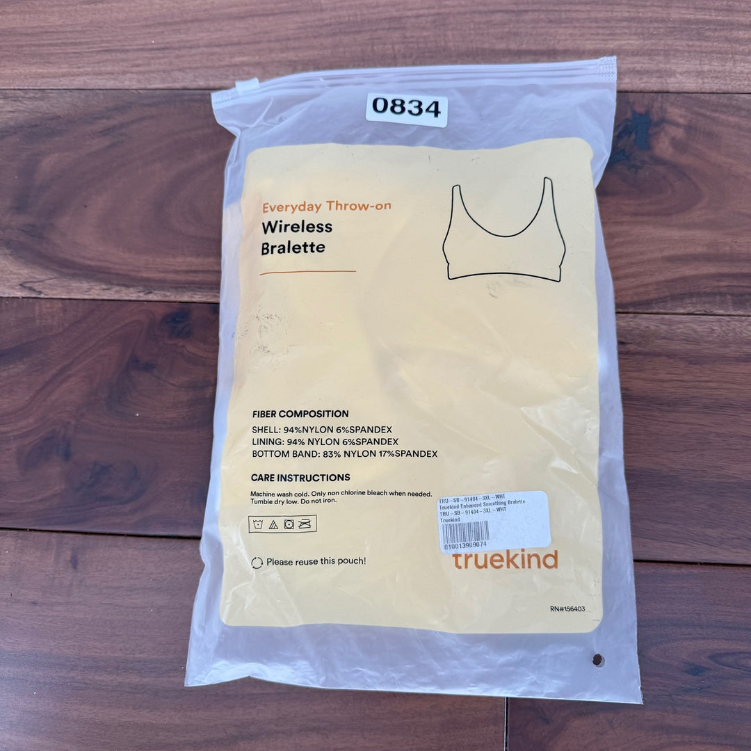 Truekind Everyday Throw-On Wireless Bralette Smoothing Bra 3XL White