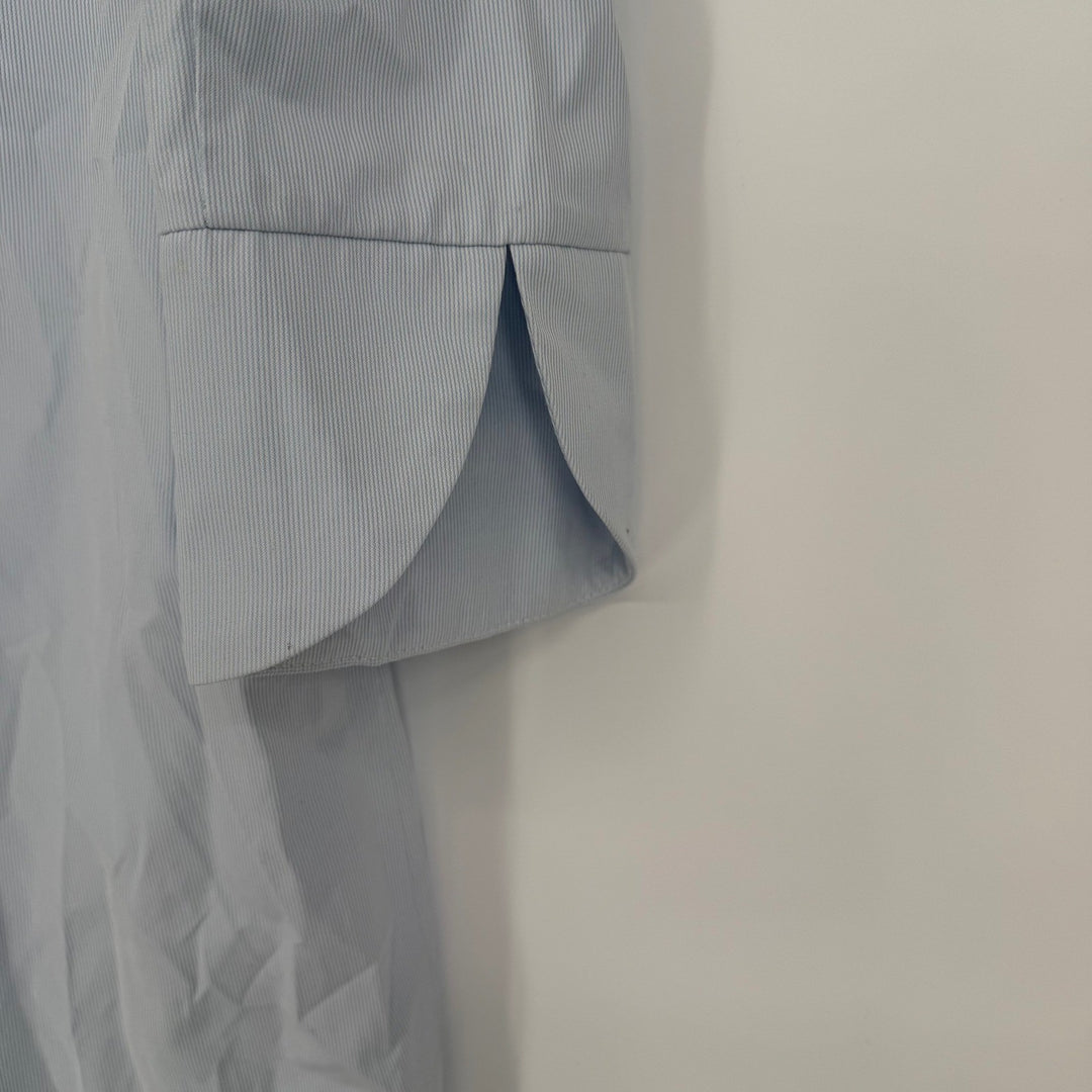 English Factory Light Blue Pinstripe Off Shoulder Button Down Shirt Dress