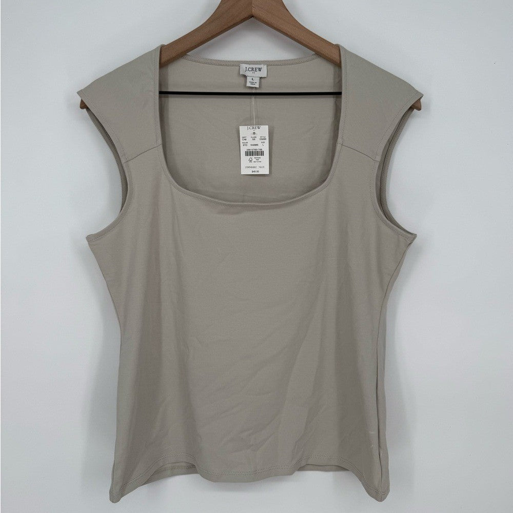 J.Crew Cap-Sleeve Stretch Cotton-Blend Squareneck Tank Top Size L