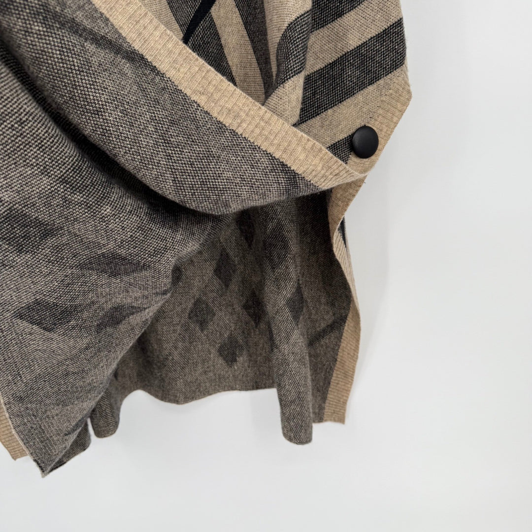 Bacciano Tan Plaid Turtleneck Poncho Cape Sweater Size M