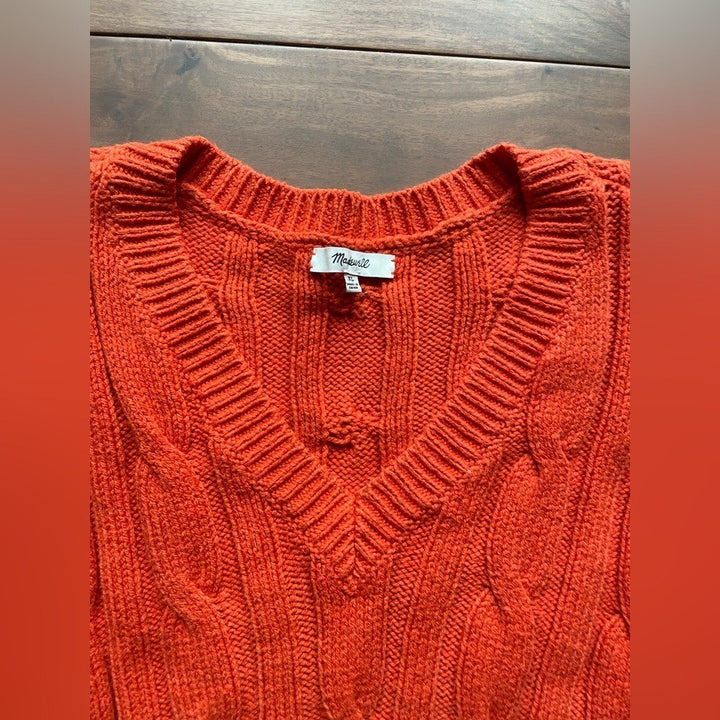 Madewell Cable Knit V-Neck Crop Sweater Size XL