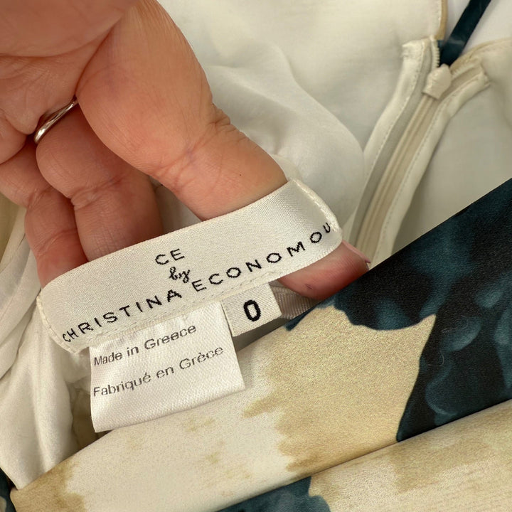 Christina Economou Floral Maxi Dress V Neck Cap Sleeve Empire Waist SIze 0