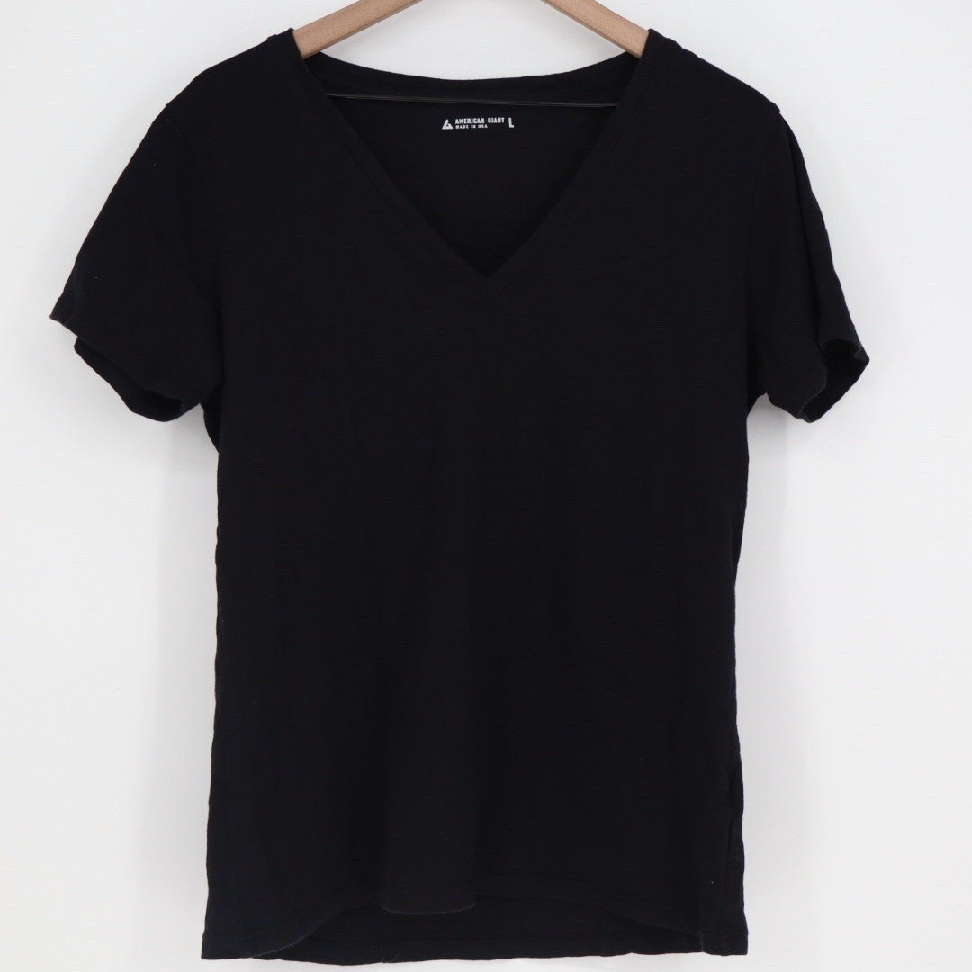 American Giant Womens Black V Neck T Shirt Size L Made in USA Basic Tee