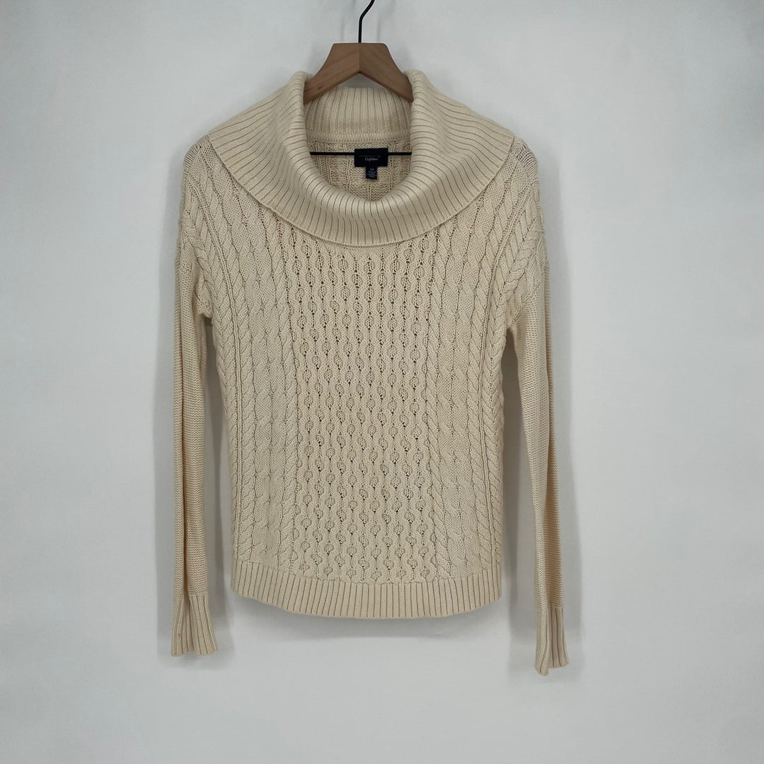 American Eagle Outfitters Cream Cable Knit Cowl Neck Sweater Size S P