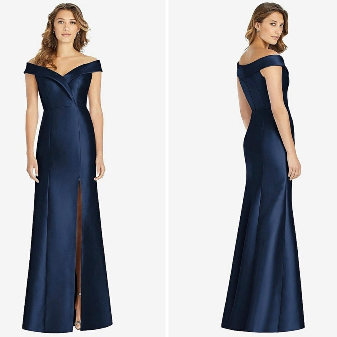 Alfred Sung Off-The-Shoulder Cuff Trumpet Gown With Front Slit Size 0