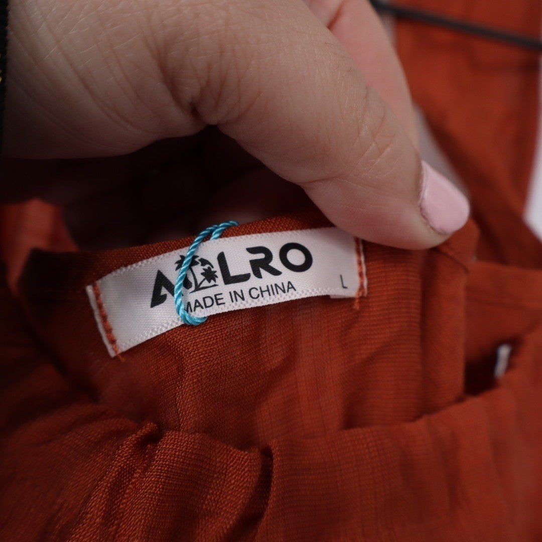 AOLRO Orange Crinkle Tiered Midi Dress Halter Neck Tie Back Size L