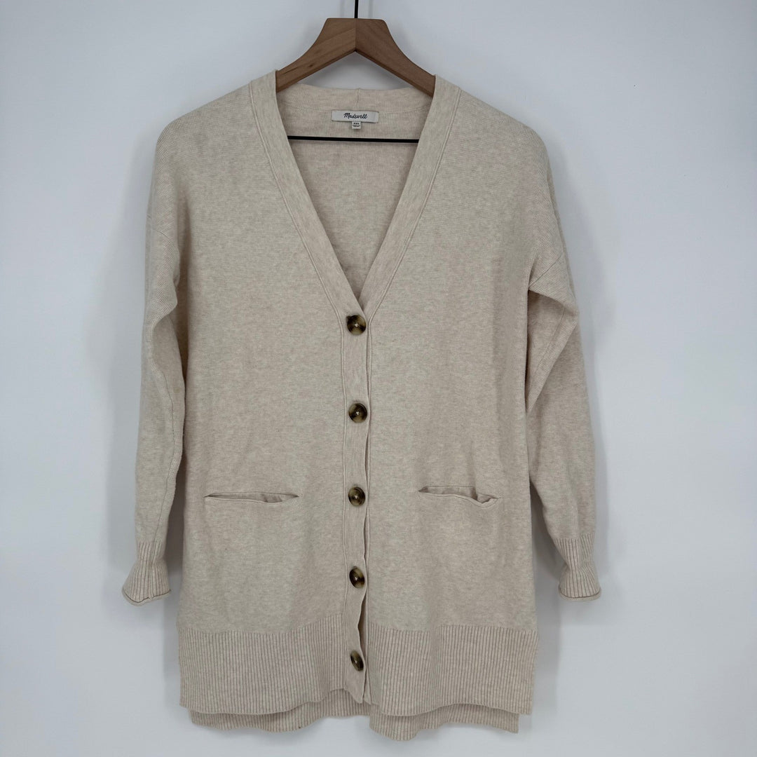 Madewell Beige Knit Cardigan Sweater XXS V Neck Button Front Long Sleeve Pockets