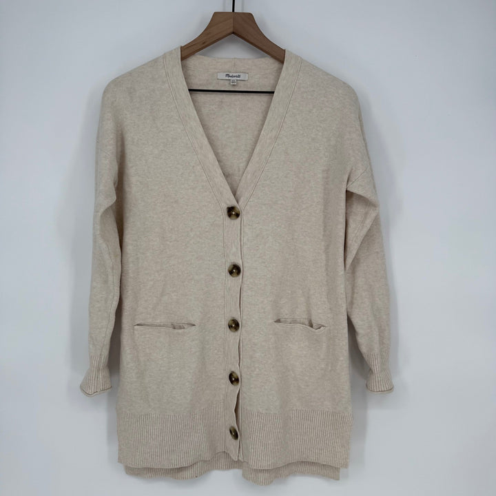 Madewell Beige Knit Cardigan Sweater XXS V Neck Button Front Long Sleeve Pockets