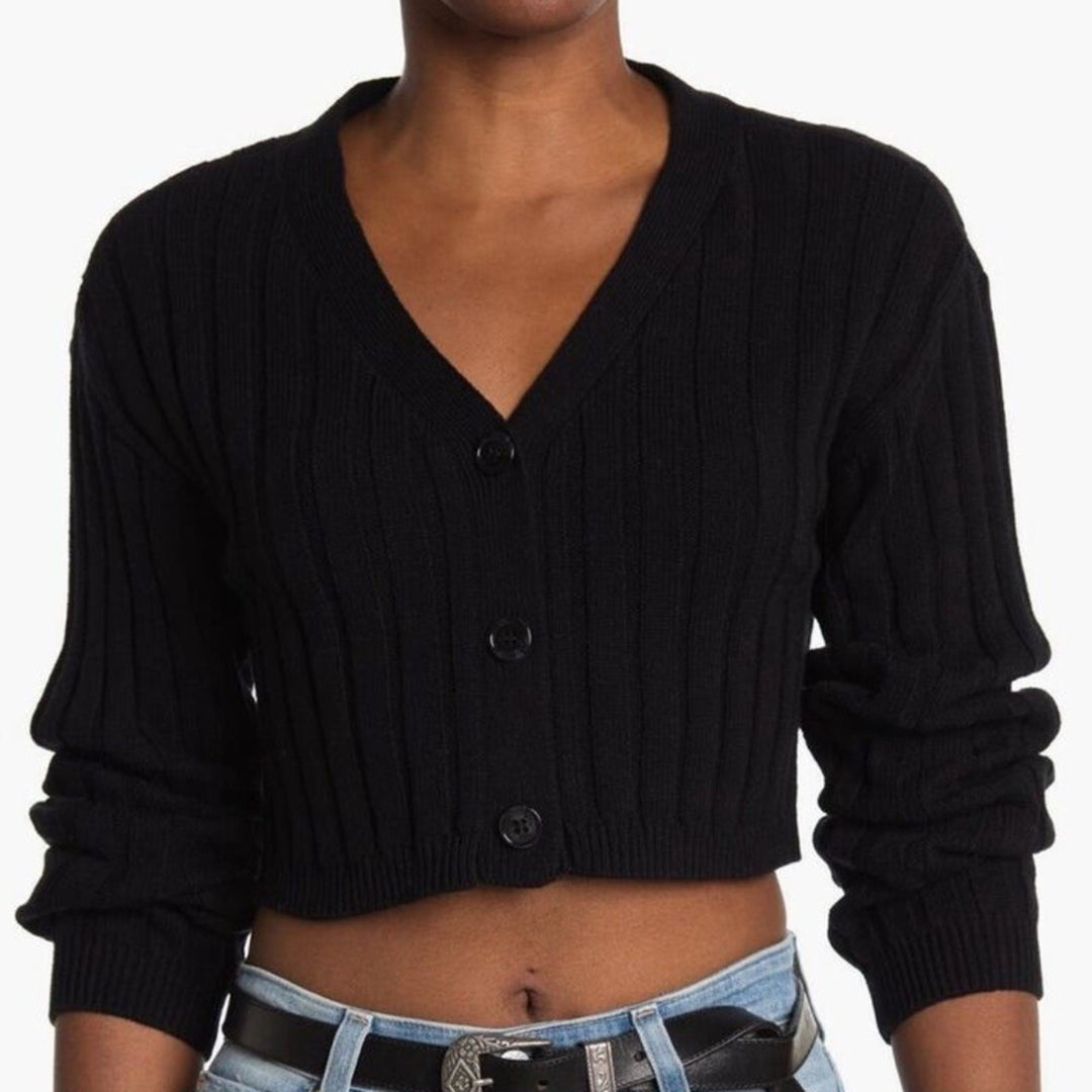 Abound Long Sleeve Ribbed V-Neck Cropped Knit Top Size XL