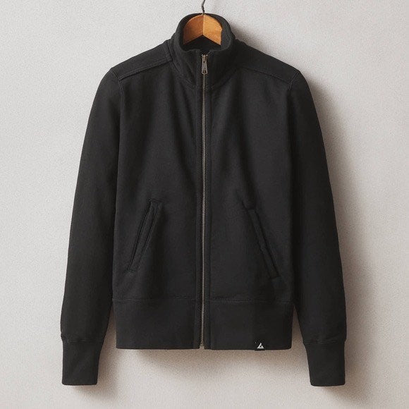 American Giant Black Full Zip Mock Neck Sweatshirt Jacket Mens XL Made USA