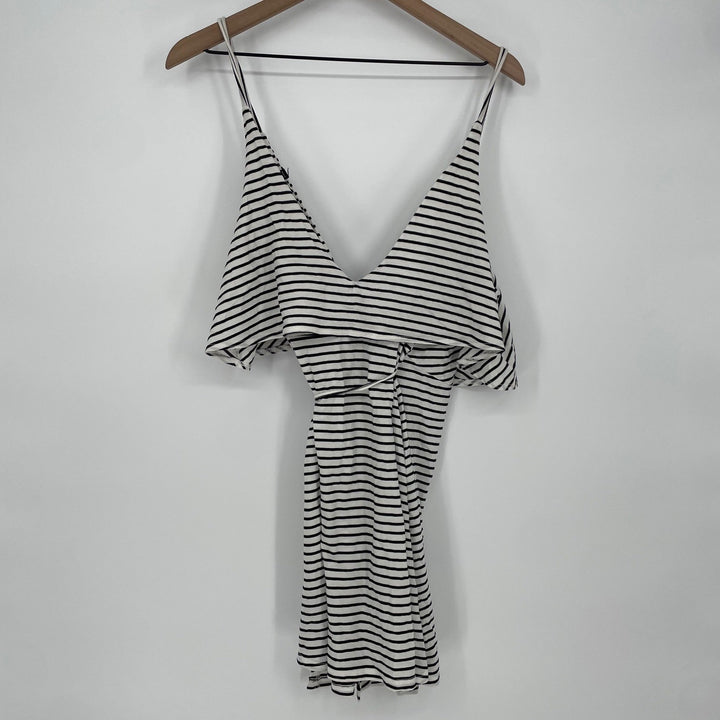 TOPSHOP Striped Mini Dress Black White Spaghetti Strap Tie Waist Size M