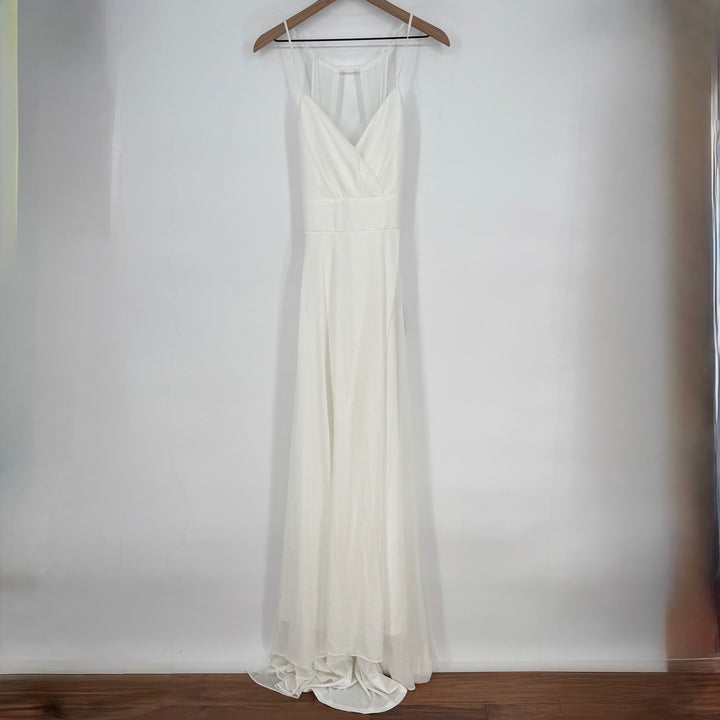 Lulus Romantic Inspiration White Sleeveless Faux-Wrap Maxi Dress Size L