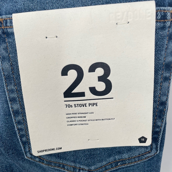 RE/DONE 70s Stove Pipe Jeans True Indigo High Rise Straight Leg Size 23