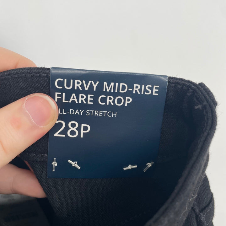 J Crew Curvy Mid-Rise Flare Crop Jeans Black Size 28P All-Day Stretch Denim