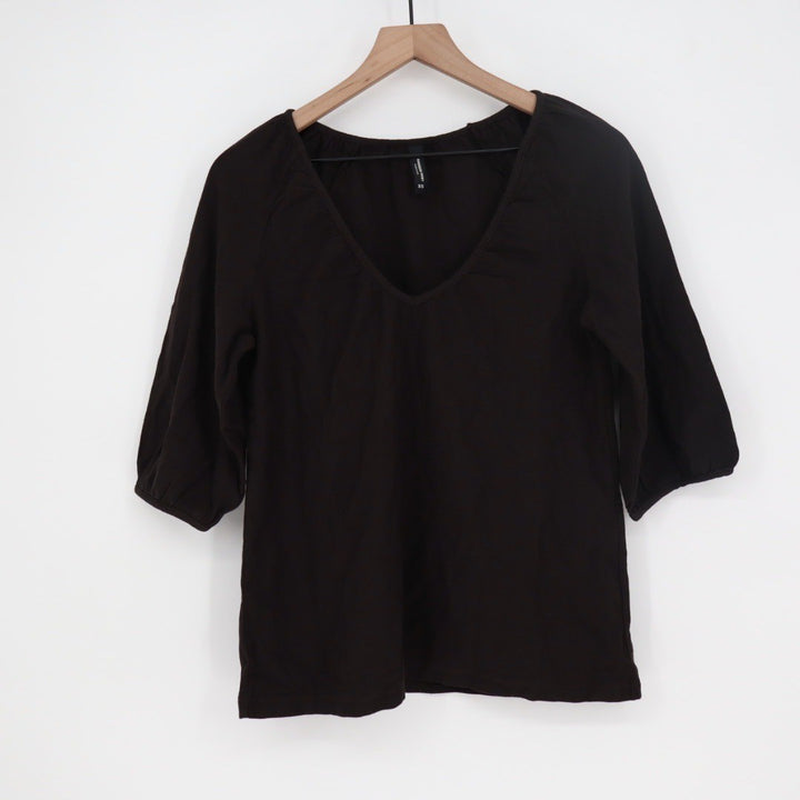 American Giant Black 3/4 Sleeve V Neck Cotton Top Women's XS Made in USA