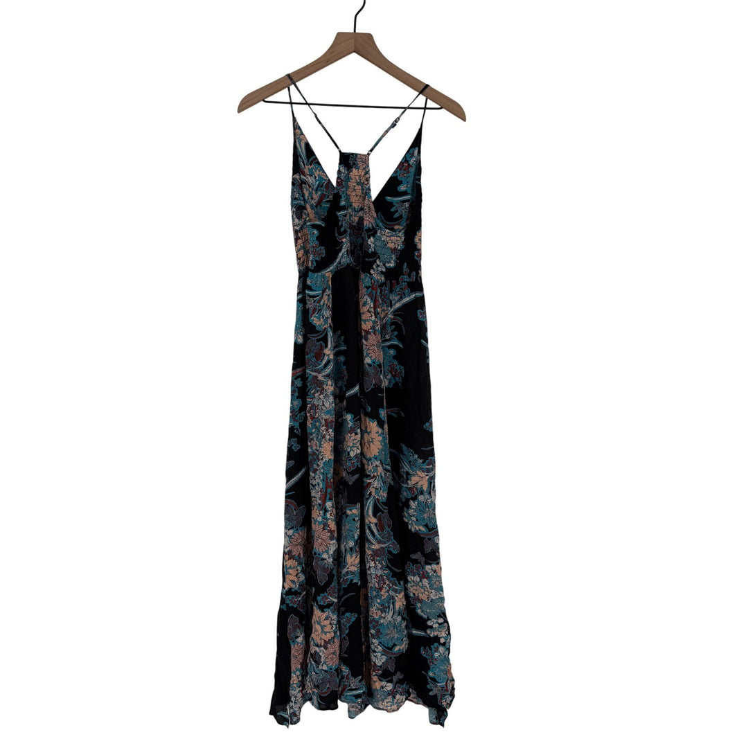 Free People Intimately Black Floral Maxi Dress Spaghetti Strap V Neck S