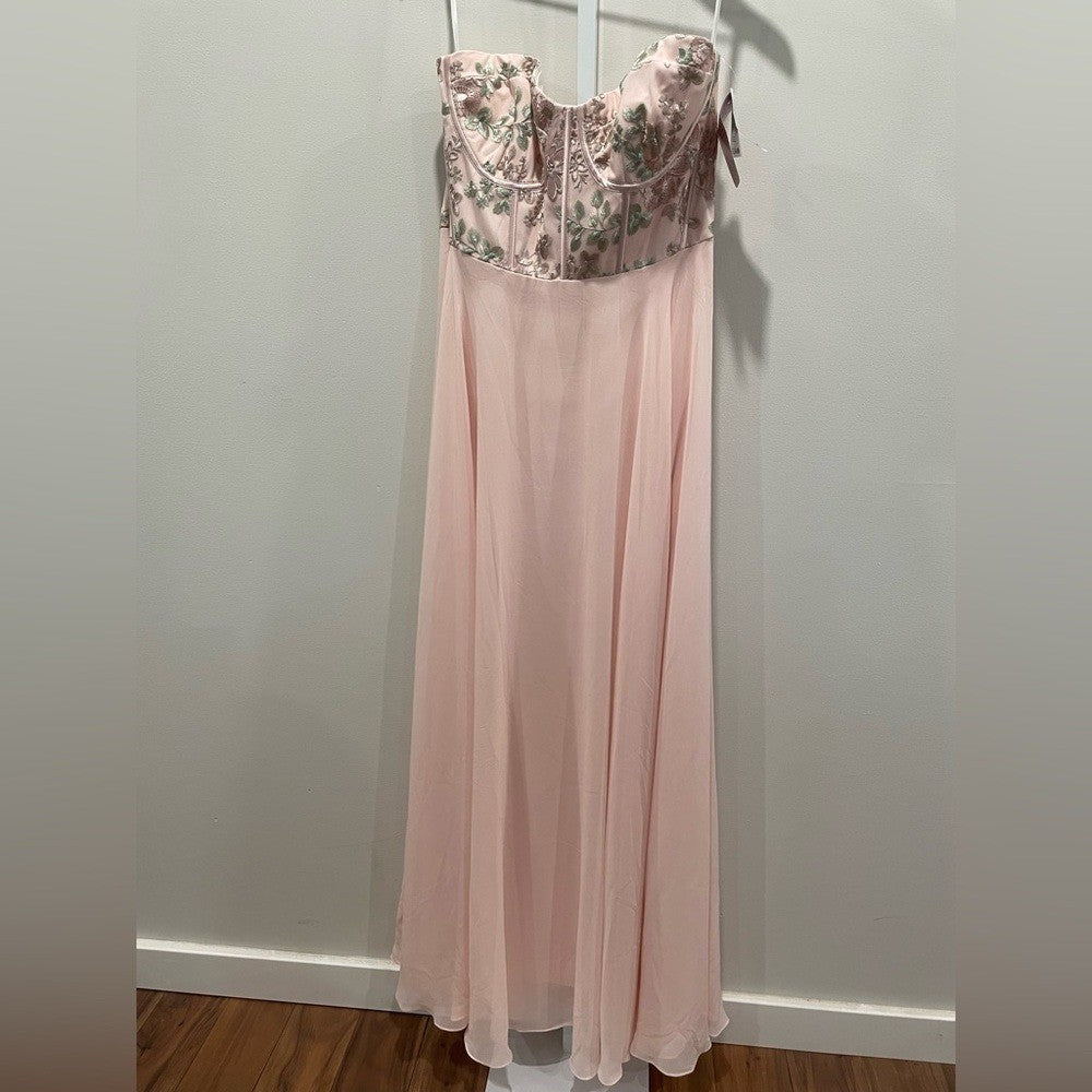 Dessy Collection Strapless Floral Embroidered Corset Maxi Dress Size 16