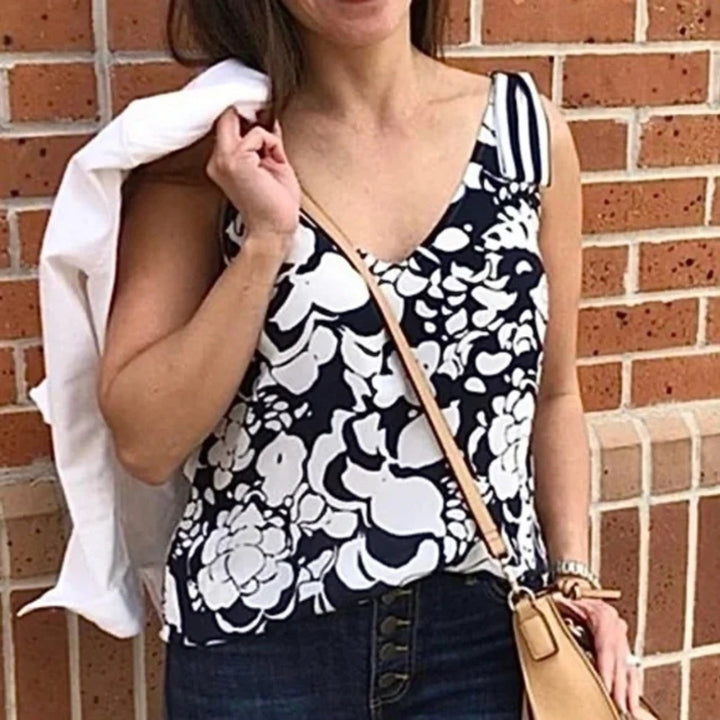 Cabi Floral Shoulder Tie Sleeveless Blouse Size S