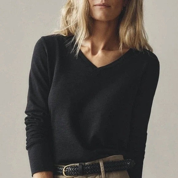 American Giant Black Long Sleeve V Neck T Shirt Made in USA Size XS