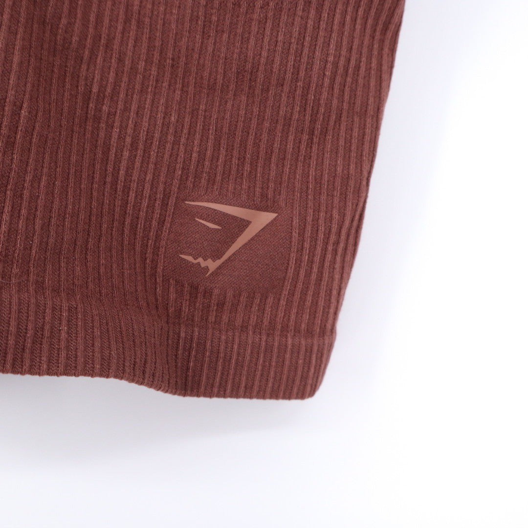 Gymshark Seamless Ribbed V Neck Crop Tank Top Brown XS Athletic Workout