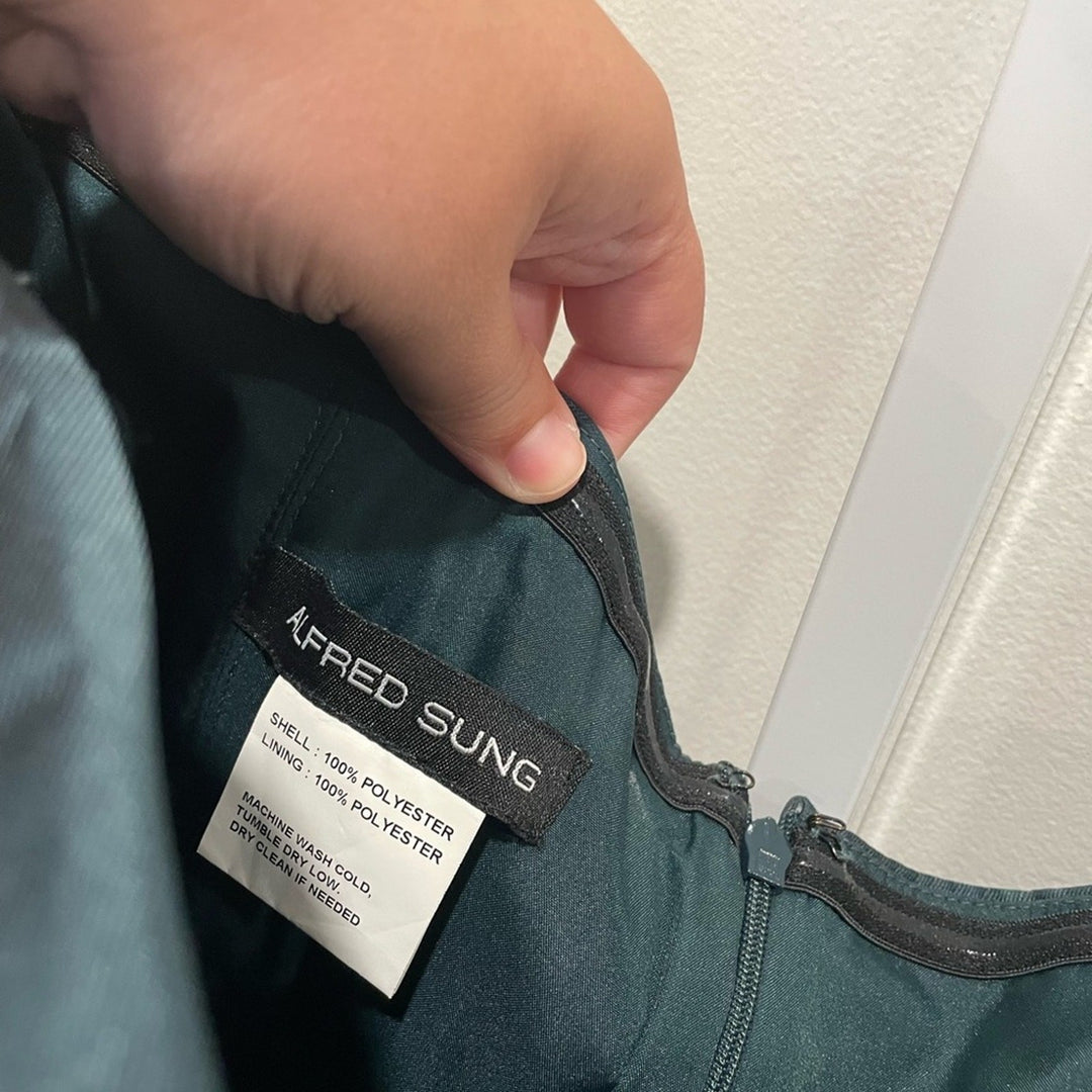 Alfred Sung Strapless A-Line Satin Gown With Modern Bow Detail Size 12