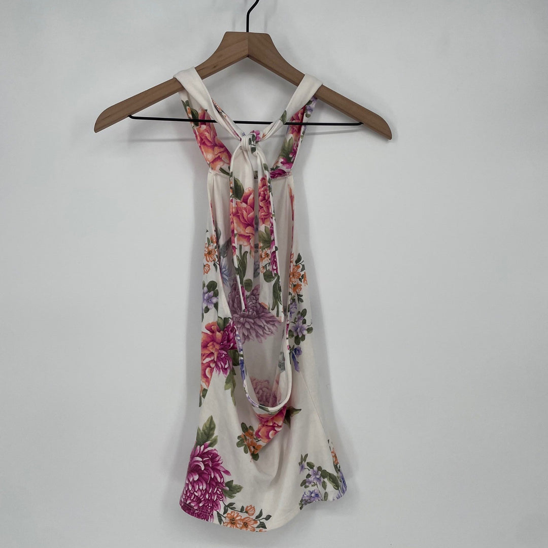 Forever 21 Floral Halter Tank Top Women's Size S White Pink Purple Casual