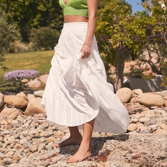 Lulus Sunset By The Sea White Embroidered Tiered Maxi Skirt Size XXL