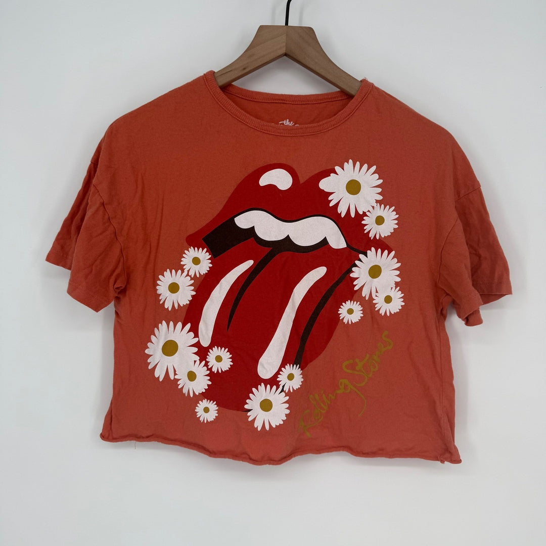 The Rolling Stones Daisy Lips Cropped T Shirt Orange Cotton Size S