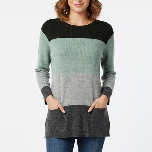 Vince Camuto Colorblock Waffle Knit Long Sleeve Pocket Tunic Sweater XS