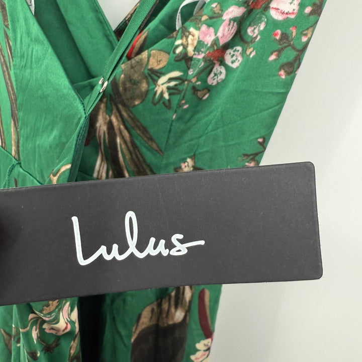 Lulus Still The One Emerald Green Floral Print Satin Maxi Dress Size S