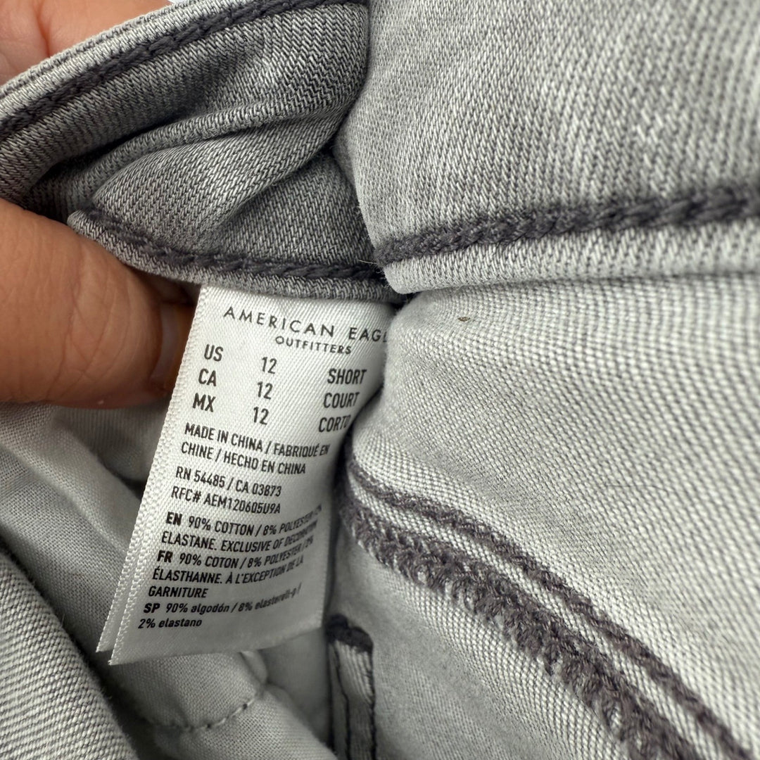 American Eagle Hi-Rise Jegging Gray Distressed Skinny Stretch Jeans Women Sz 12