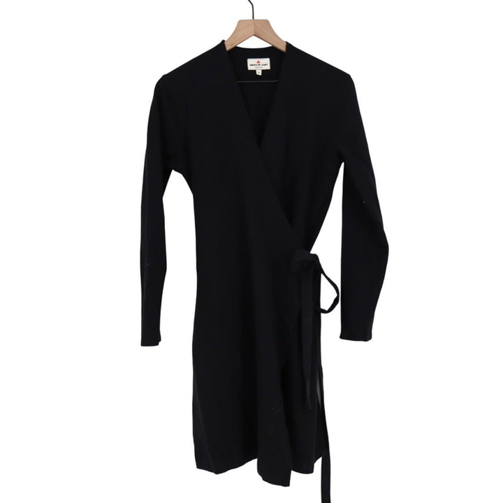 AMERICAN GIANT Black Wrap Knit Sweater Dress Long Sleeve Size M Made in USA