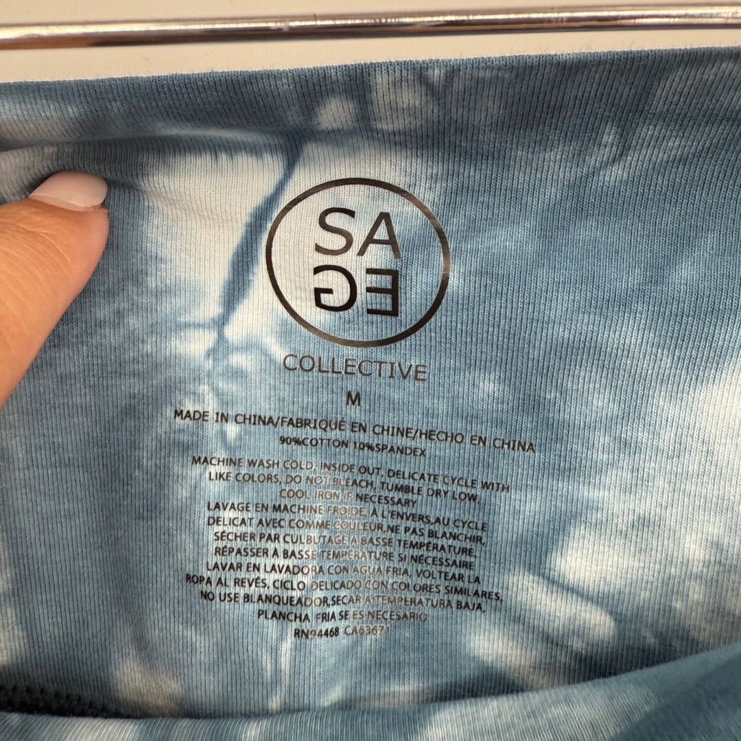 Sage Collective Medium Bike Shorts Tie Dye Blue White High Waist Activewear
